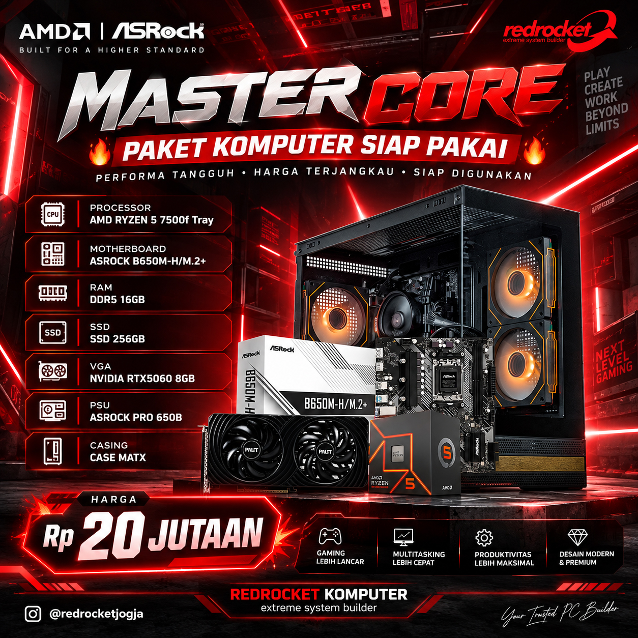 PAKET PC MASTER CORE AMD RYZEN 5 7500F GPU NVIDIA RTX 5060