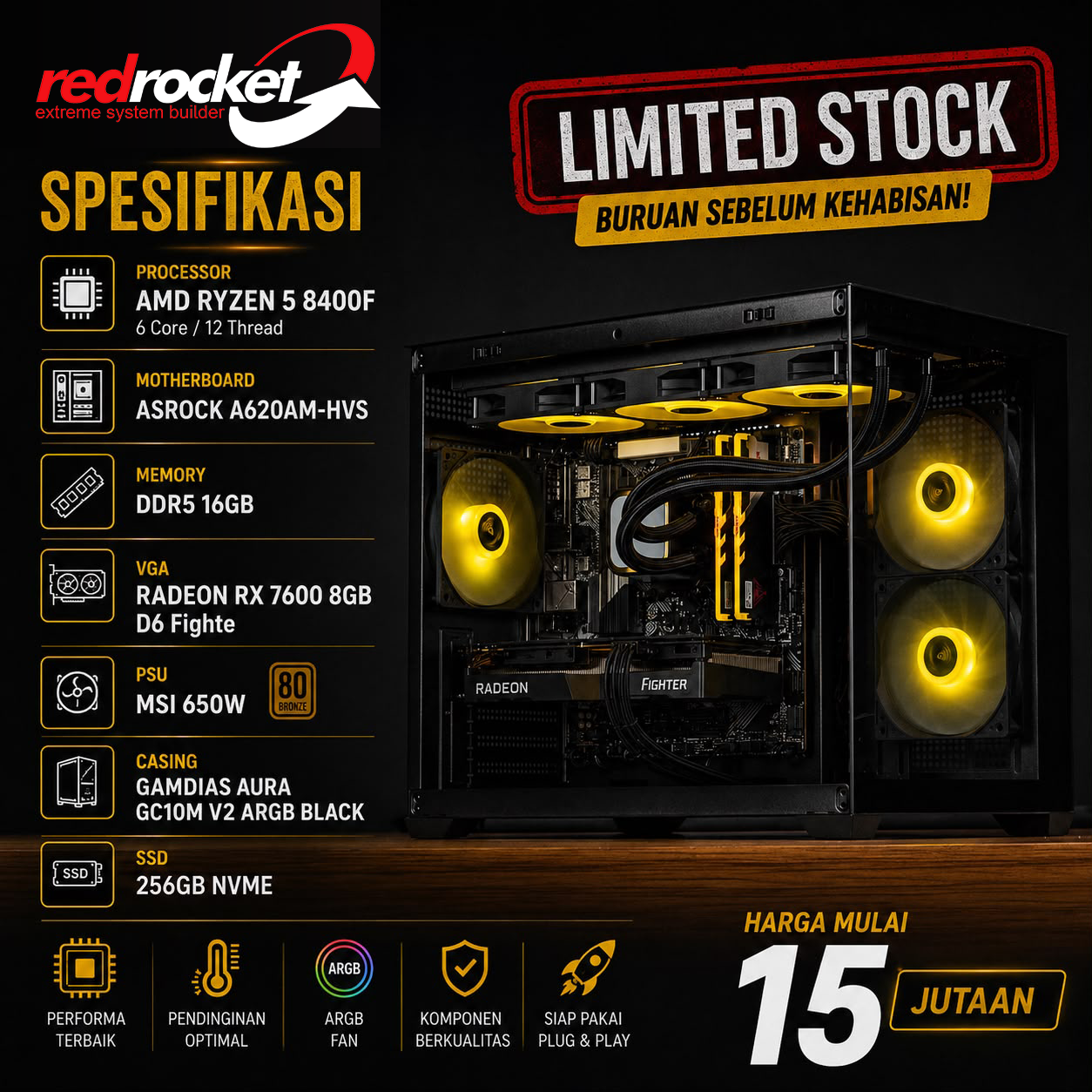 PAKET PC RYZEN 5 8400F & AMD RADEON RX 7600 8GB