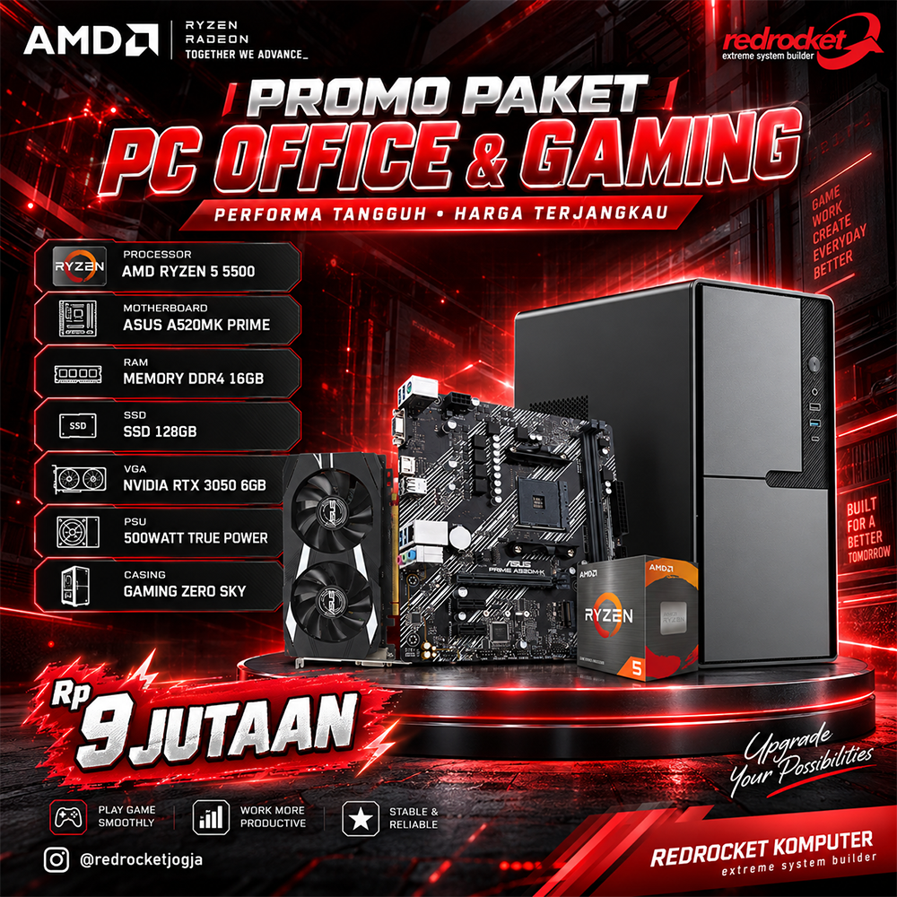 PAKET PC OFFICE DAN GAMING AMD RYZEN 5 5500 RTX 3060 6GB