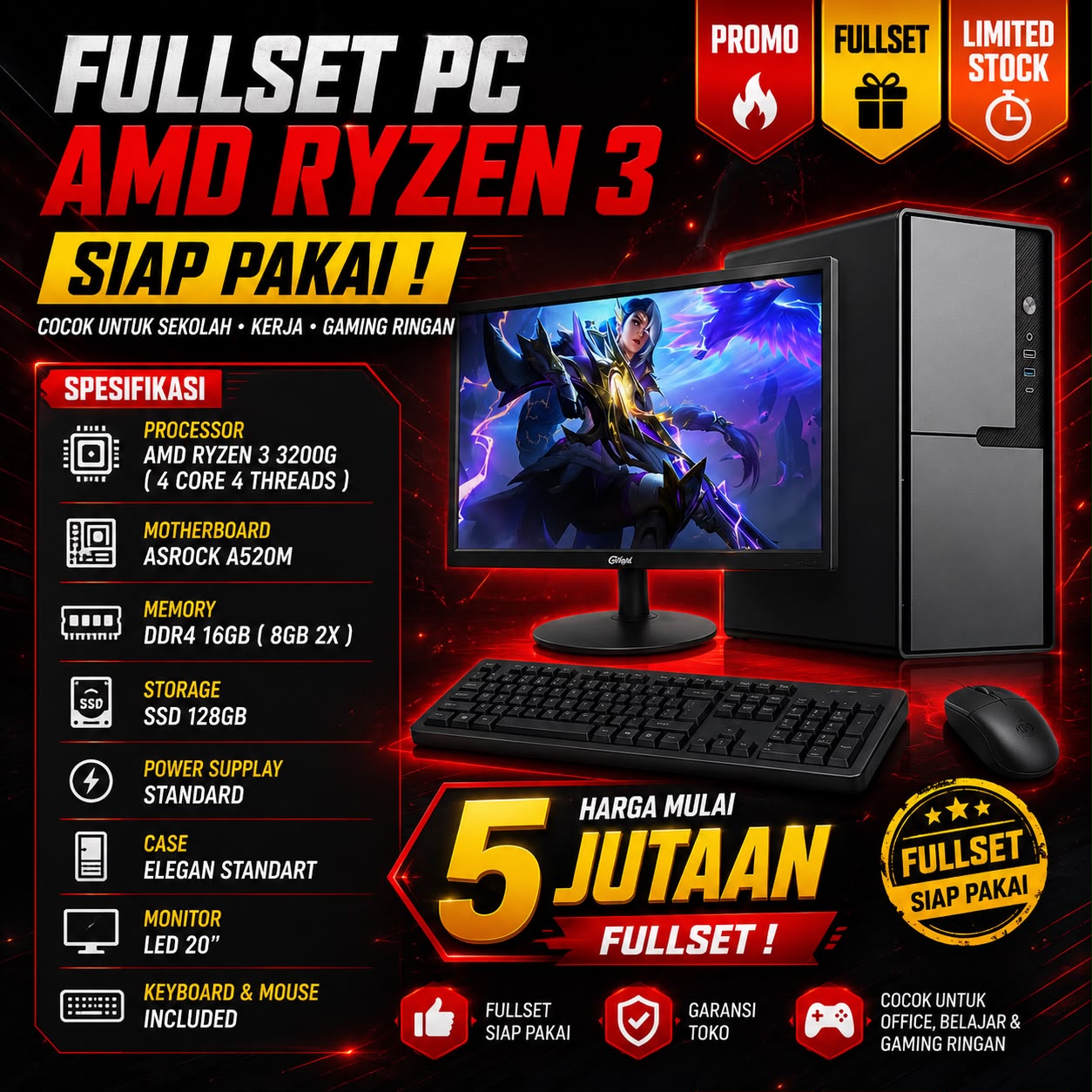 MASTER-BASIC PAKET PC 3200G KOMPLIT TINGGAL PAKAI
